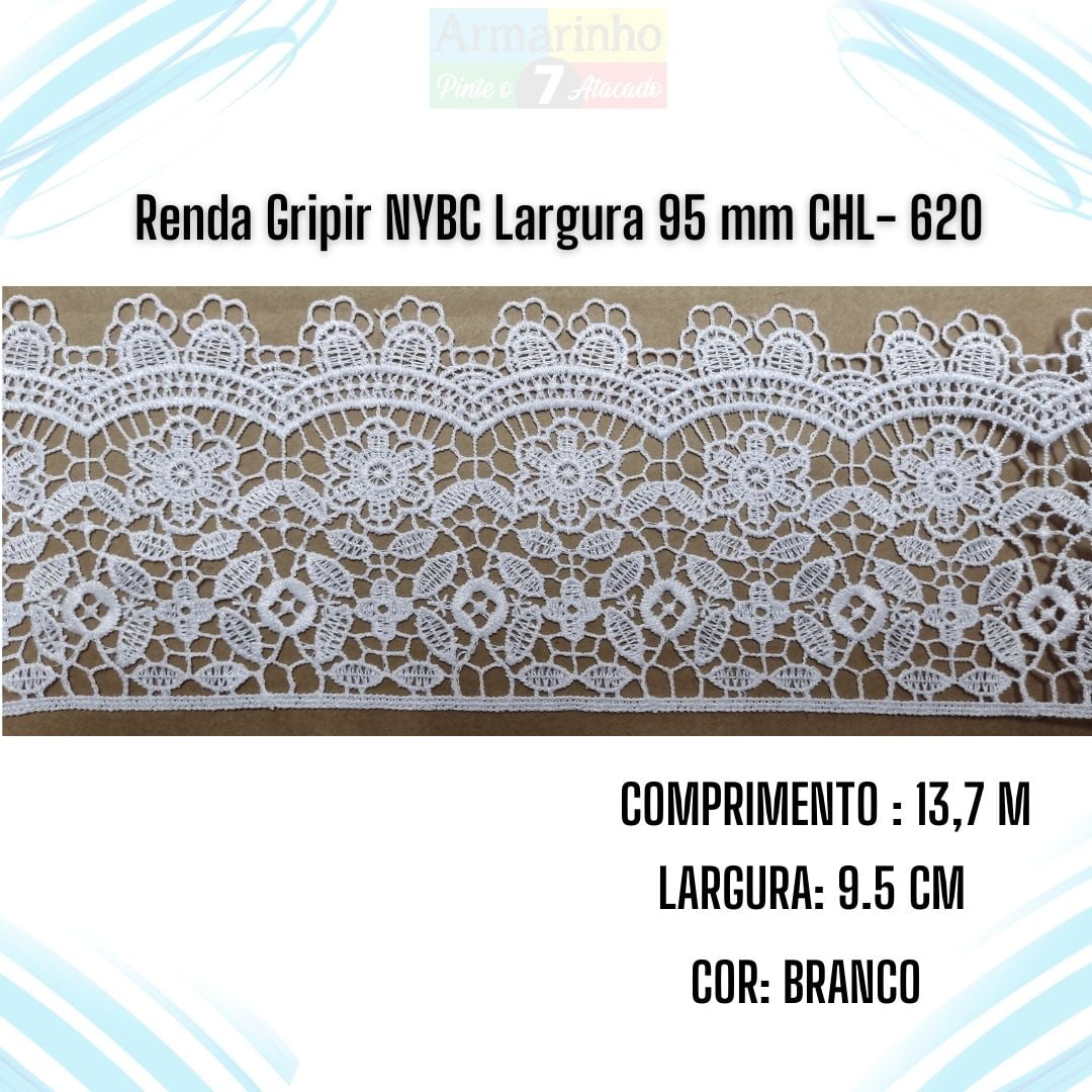 Renda Gripir NYBC Largura 80 mm Cor Bege CHL 620- 1 Metro