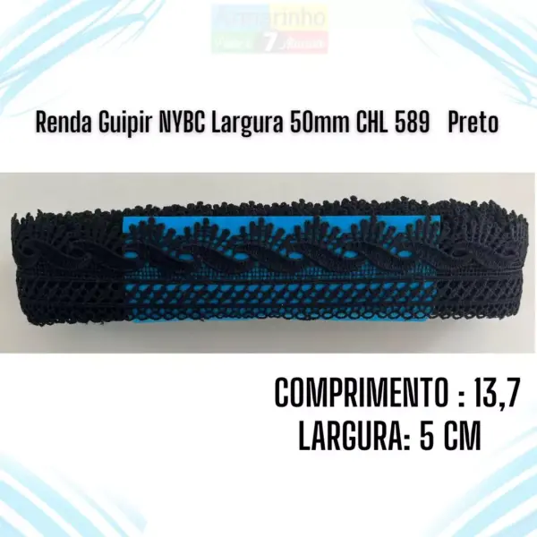 Renda Guipir NYBC Largura 50mm CHL133 cor –13,7 Metros