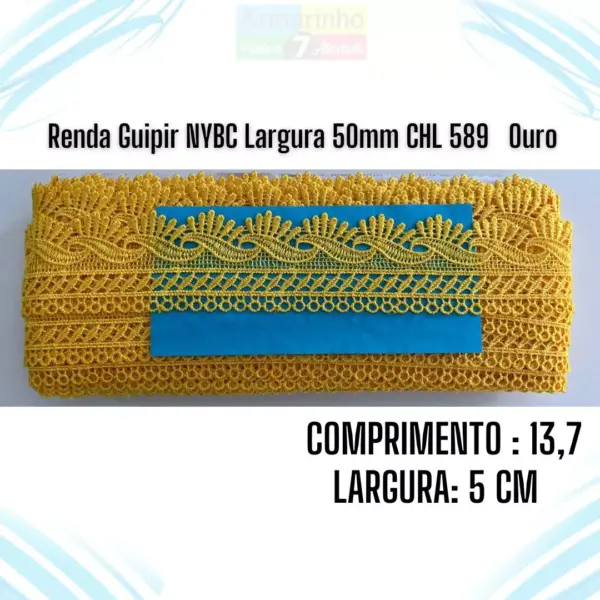 Renda Guipir NYBC Largura 50mm CHL133 cor –13,7 Metros